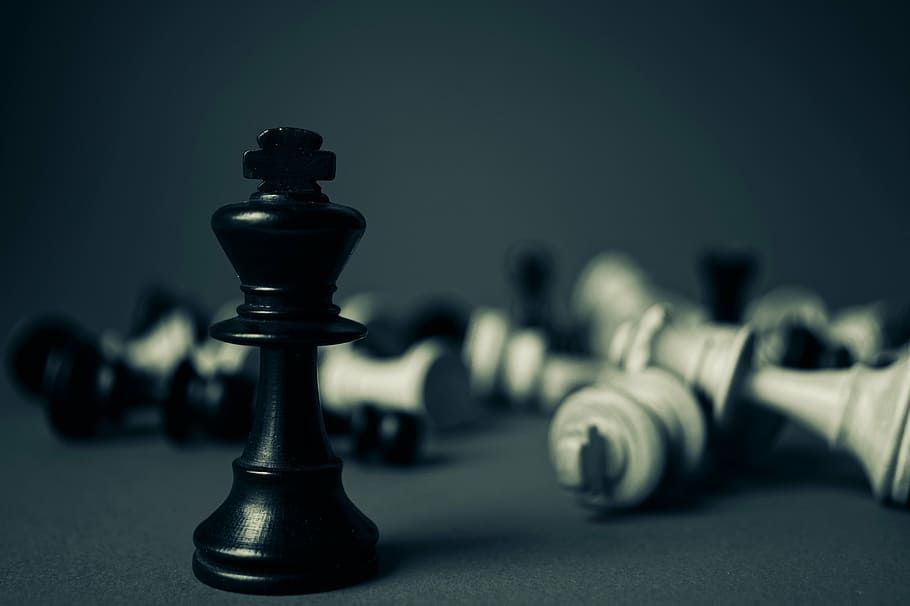 black king chess piece selective focus photo, battle, blur, board game