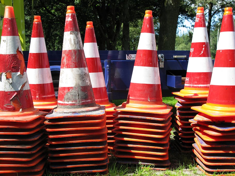 pilons, stacks, traffic, multi colored, striped, no people HD wallpaper