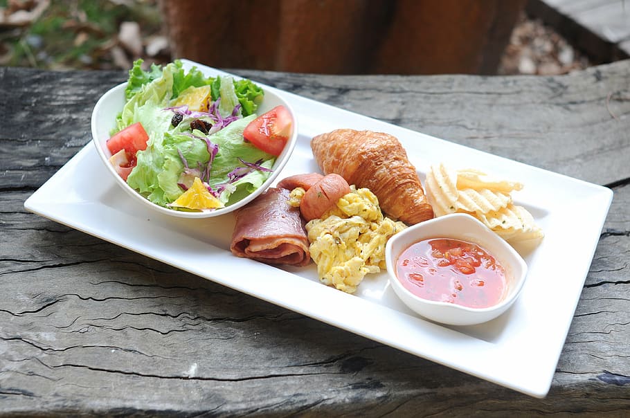 breakfast, salad, ham, food, food and drink, ready-to-eat, plate HD wallpaper
