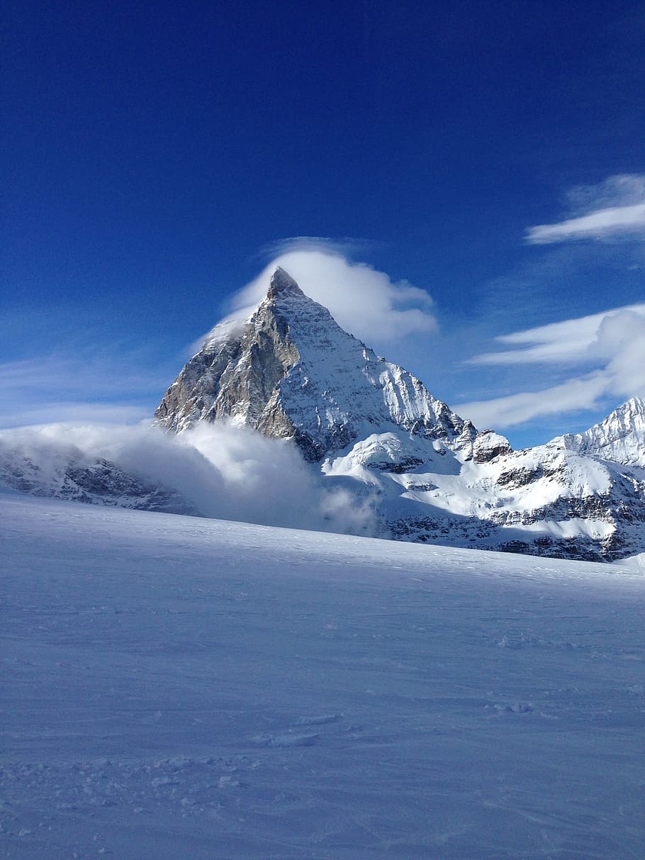 snow, winter, mountain, ice, cold, matterhorn, cloud, nature HD wallpaper