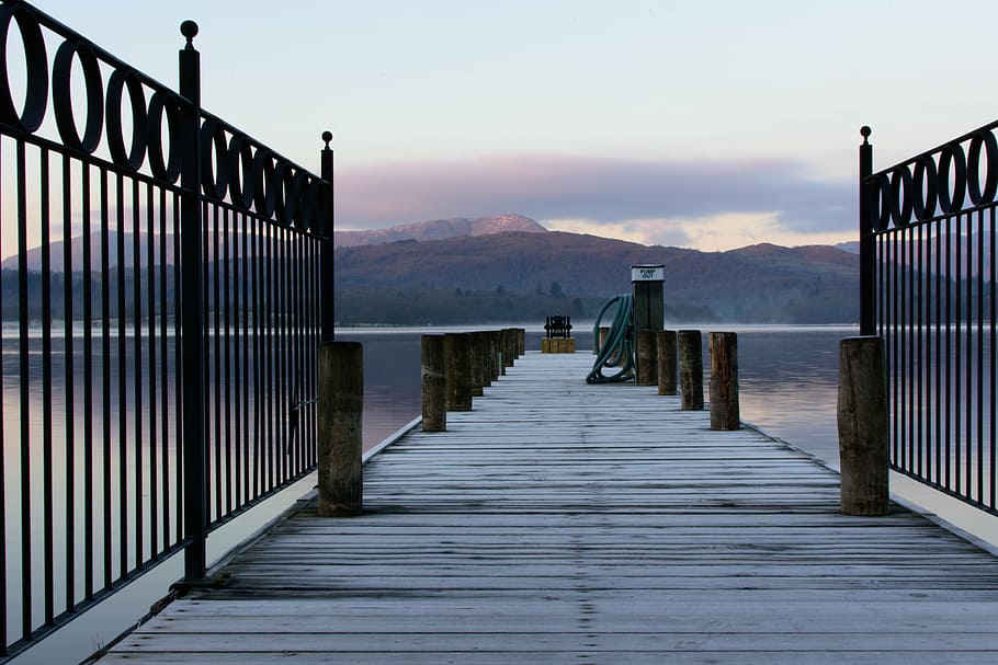 beach, boardwalk, bridge, clouds, dawn, dock, fence, idyllic HD wallpaper