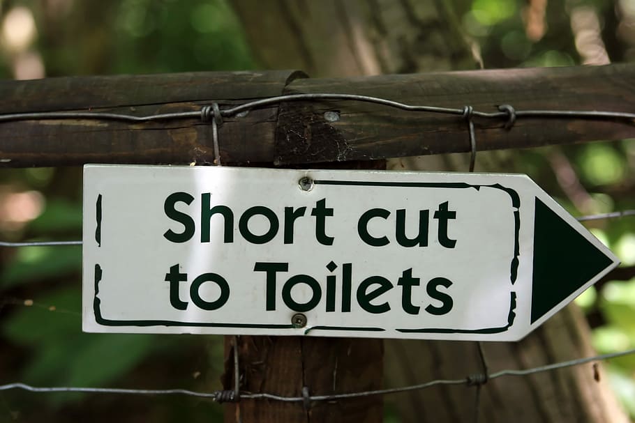 Short cut to Toilets signag e, Ad, Bathroom, announce, announcement