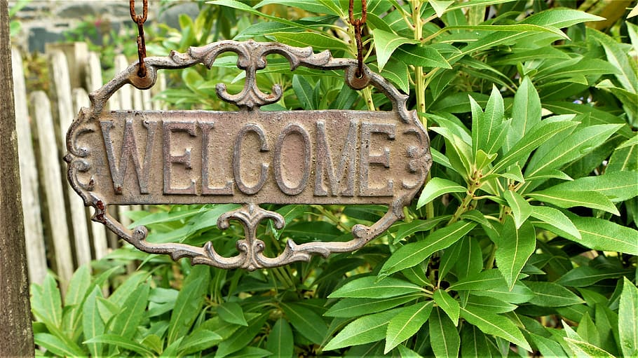 Shield, Metal, Sign, metal sign, welcome, green color, text HD wallpaper
