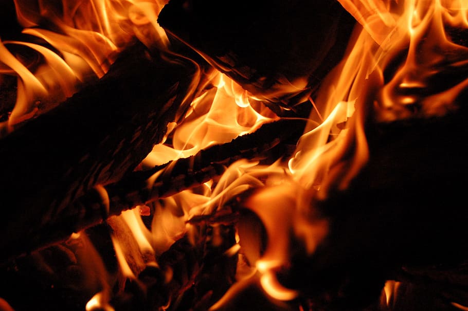 fire, black, burn, coals, background, campfire, night, firewood HD wallpaper