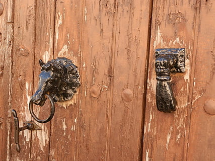 Door, Caller, Iron, wood - material, close-up, wood grain, backgrounds HD wallpaper