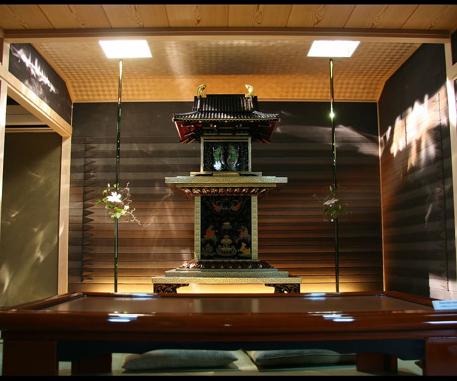 japan, building, ceremonial, room, wood, mahogany, lights, lighting, HD wallpaper