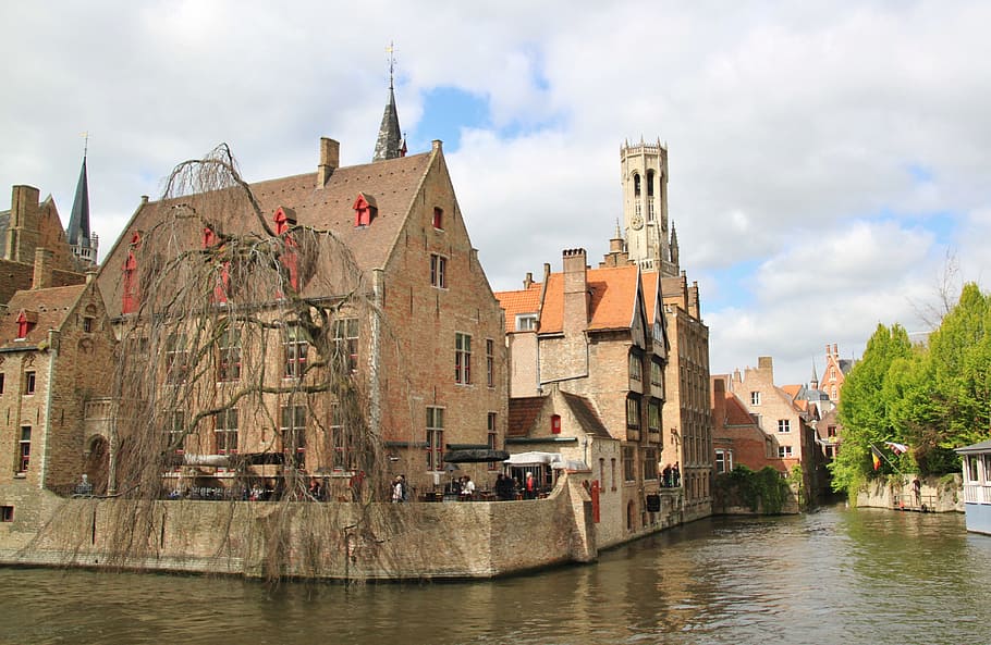 house near body of water, Brugge, City, Old Town, Belgium, historically
