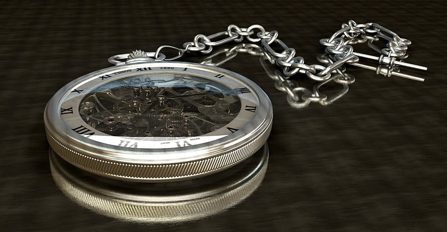 silver-colored mechanical pocket watch, clock, movement, dial HD wallpaper