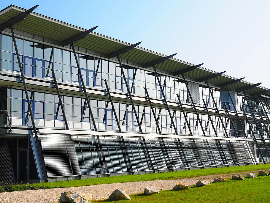 building, architecture, facade, glass, university, university ulm HD wallpaper