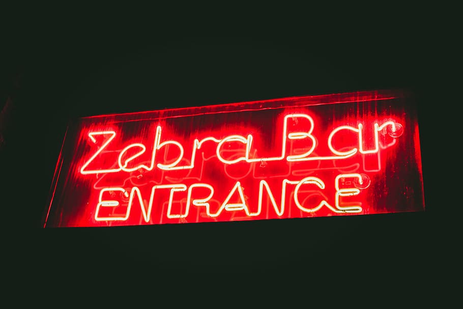 turned-on zebra bar entrance neon light signage, dark, night HD wallpaper