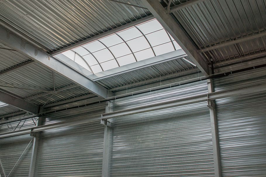 hall, facade, steel, siding, indoors, low angle view, industry HD wallpaper