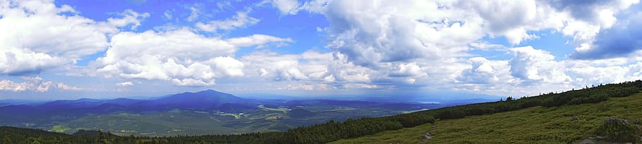 sky, mountains, panorama, landscape, clouds, nature, beauty HD wallpaper