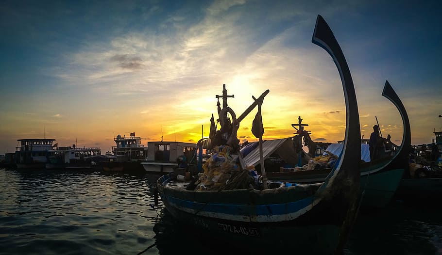 sunset, harbour, maldives, ocean, urban, sea, blue, nautical Vessel HD wallpaper