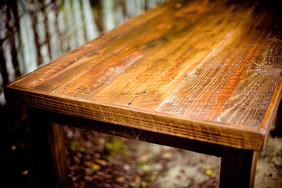 macro photography of brown wooden bench, table, rustic, furniture HD wallpaper