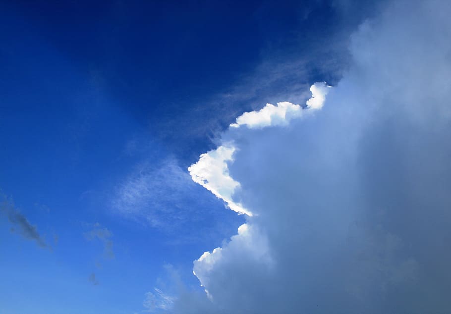 blue, sky, clouds, white, fluffy, cloudy, day, bright, colorful HD wallpaper