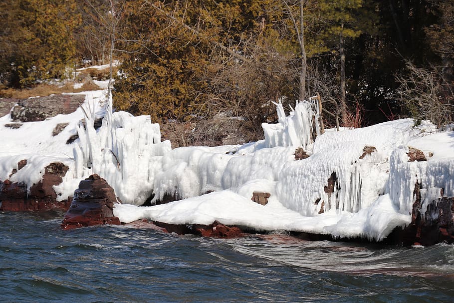 water, winter, cold, snow, ice, waterfront, nature, day, tree HD wallpaper
