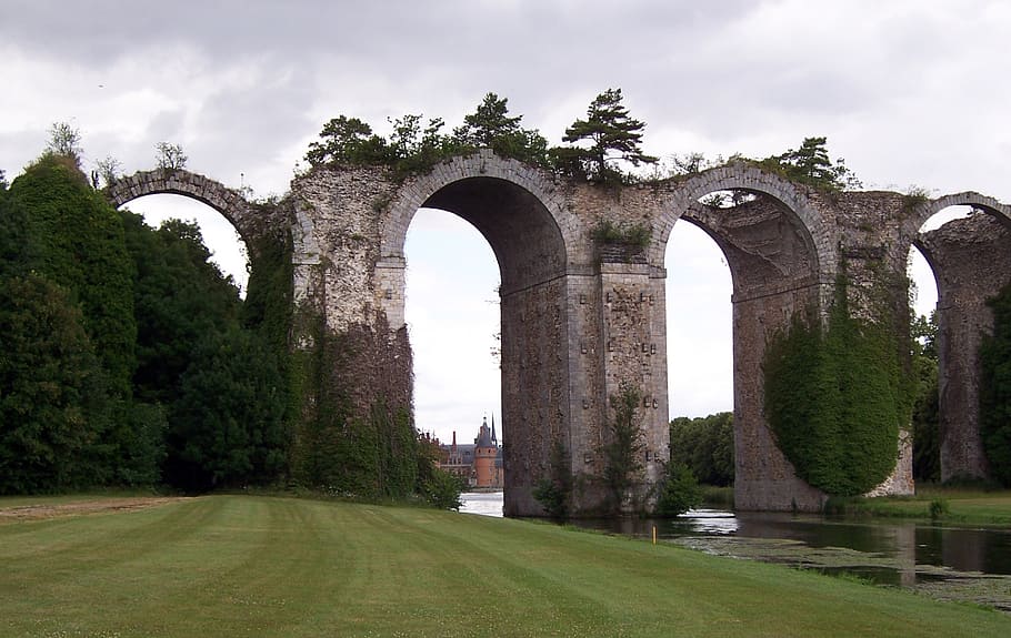 golf, yvelines, aqueduct, plant, tree, architecture, sky, built structure, HD wallpaper