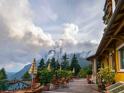 alpine, tyrol, hotel, austria, tyrolean alps, mountains, south tyrol HD wallpaper