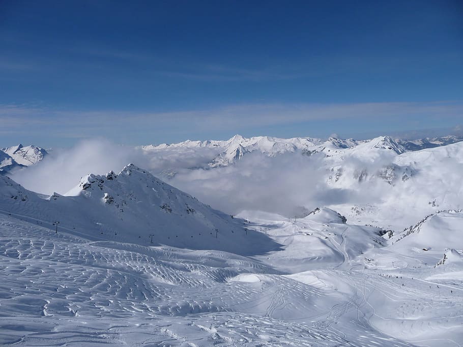 Mountains, Snow, Winter, Landscape, switzerland, nature, blue HD wallpaper
