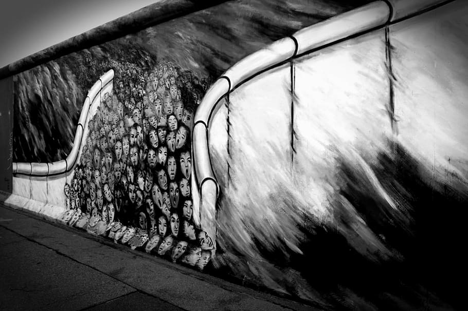 berlin, wall, art, germany, graffiti, communism, war, black white HD wallpaper
