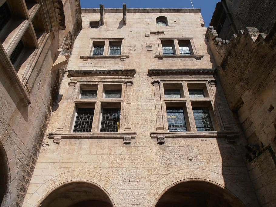 hof, window, courtyard, arcades, sky, building, architecture HD wallpaper