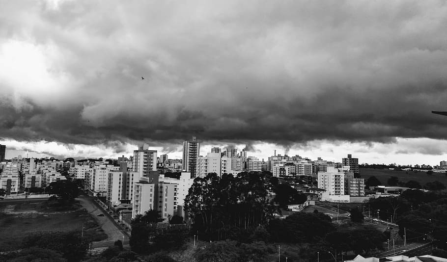 rain, storm, cloud, sky, clouds, landscape, building, city HD wallpaper