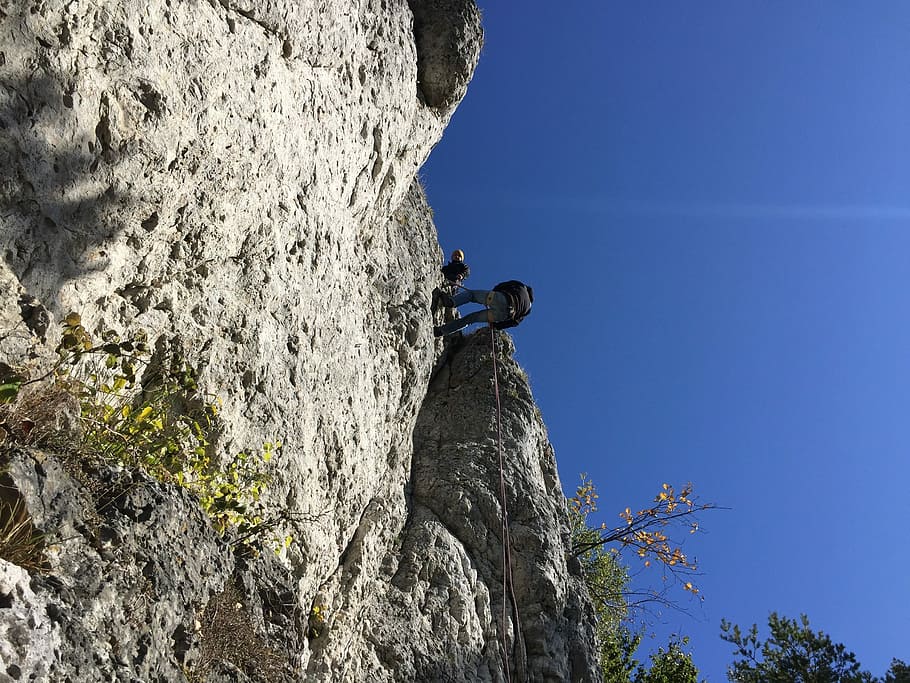 Abseil, Rock, Climb, rock - object, one animal, day, outdoors HD wallpaper