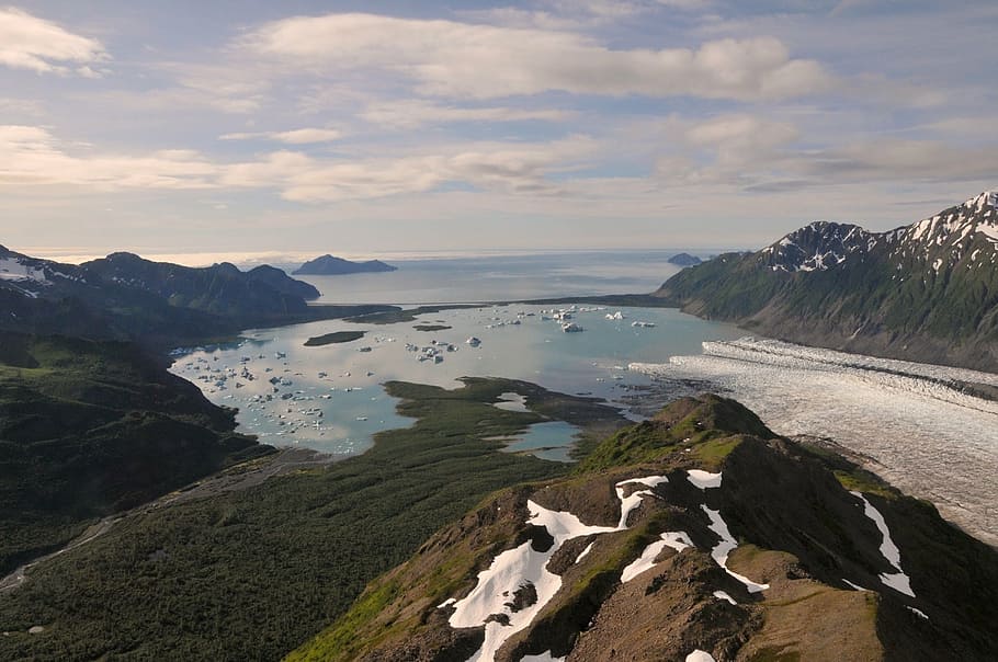 bear glacier, landscape, ocean, ice, snow, water, kenai fjords national park HD wallpaper