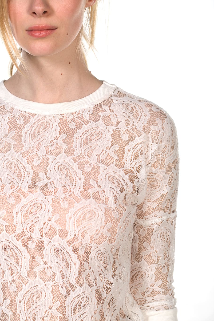 women's white lace shirt, model, clothes, exposure, young, fashion HD wallpaper