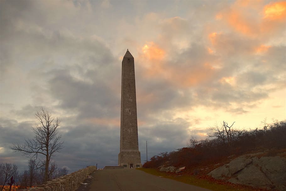 Monument, Sunset, Yellow, Autumn, light, sky, evening, horizon HD wallpaper
