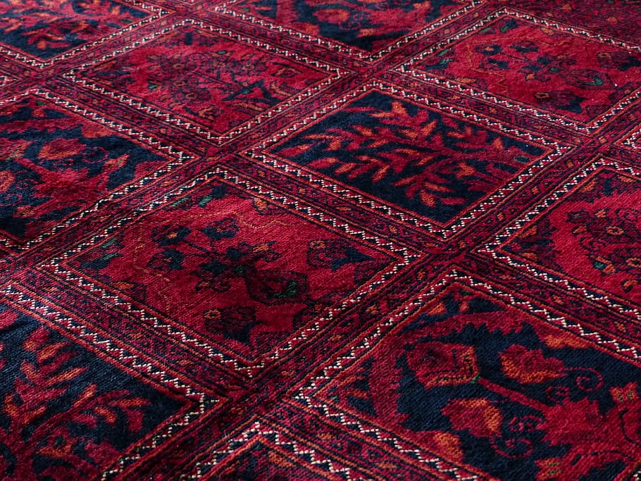red and black floral area rug, carpet, tying, silk, wool, carpet weaving center, HD wallpaper