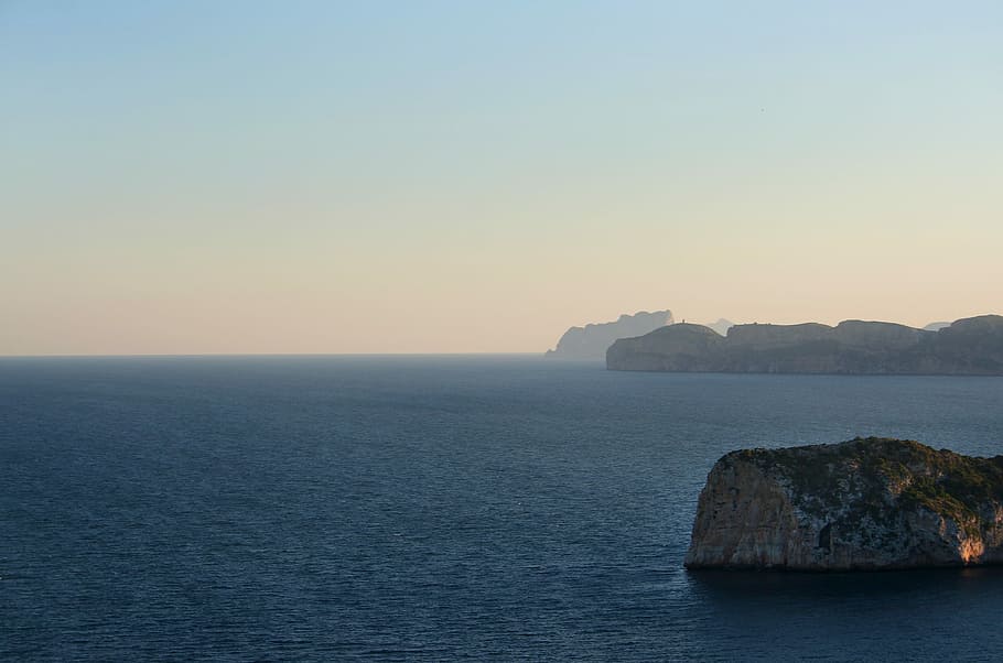 Sea, Cliffs, Rock, Beach, Blue, Sky, coast, booked, landscape HD wallpaper