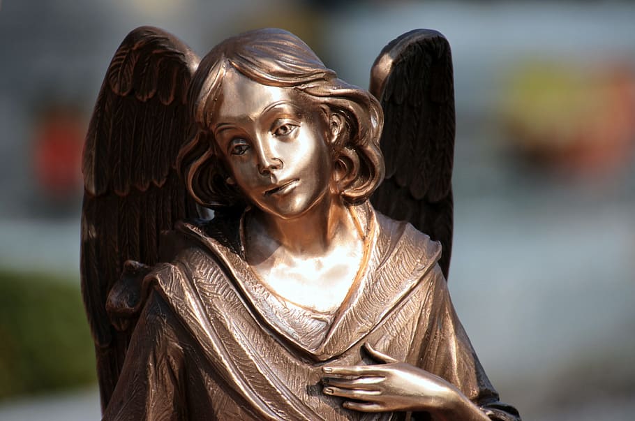 brass angel statuette, consolation, mourning, angel figure, symbol, HD wallpaper