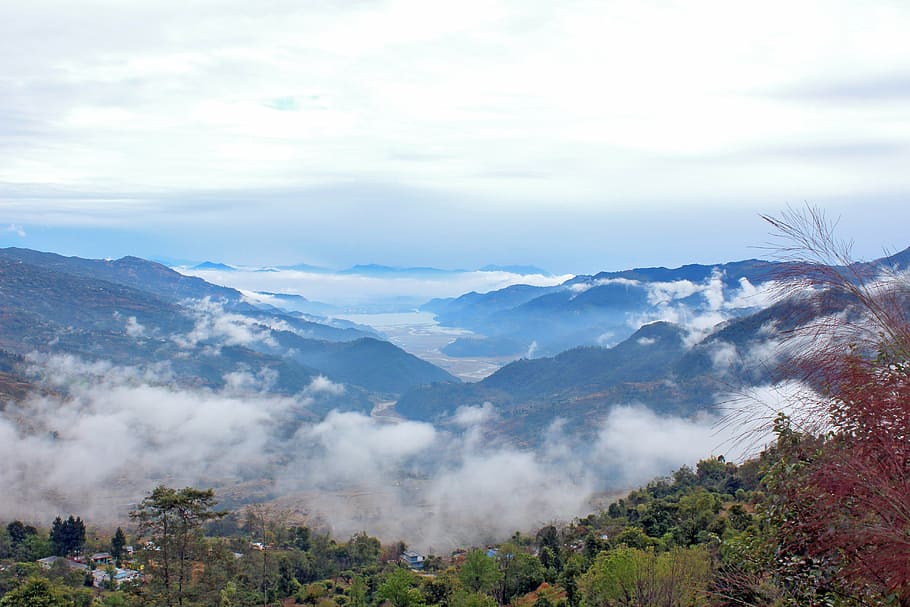 landscape, natural, nature, nepal, pokhara, lake, fog, asia, HD wallpaper