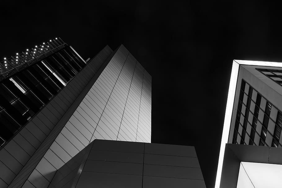 low-angle photography of city buildings, architecture, night HD wallpaper