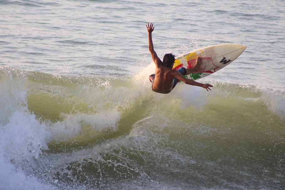Surf, Beach, water, waterfront, outdoors, real people, motion HD wallpaper