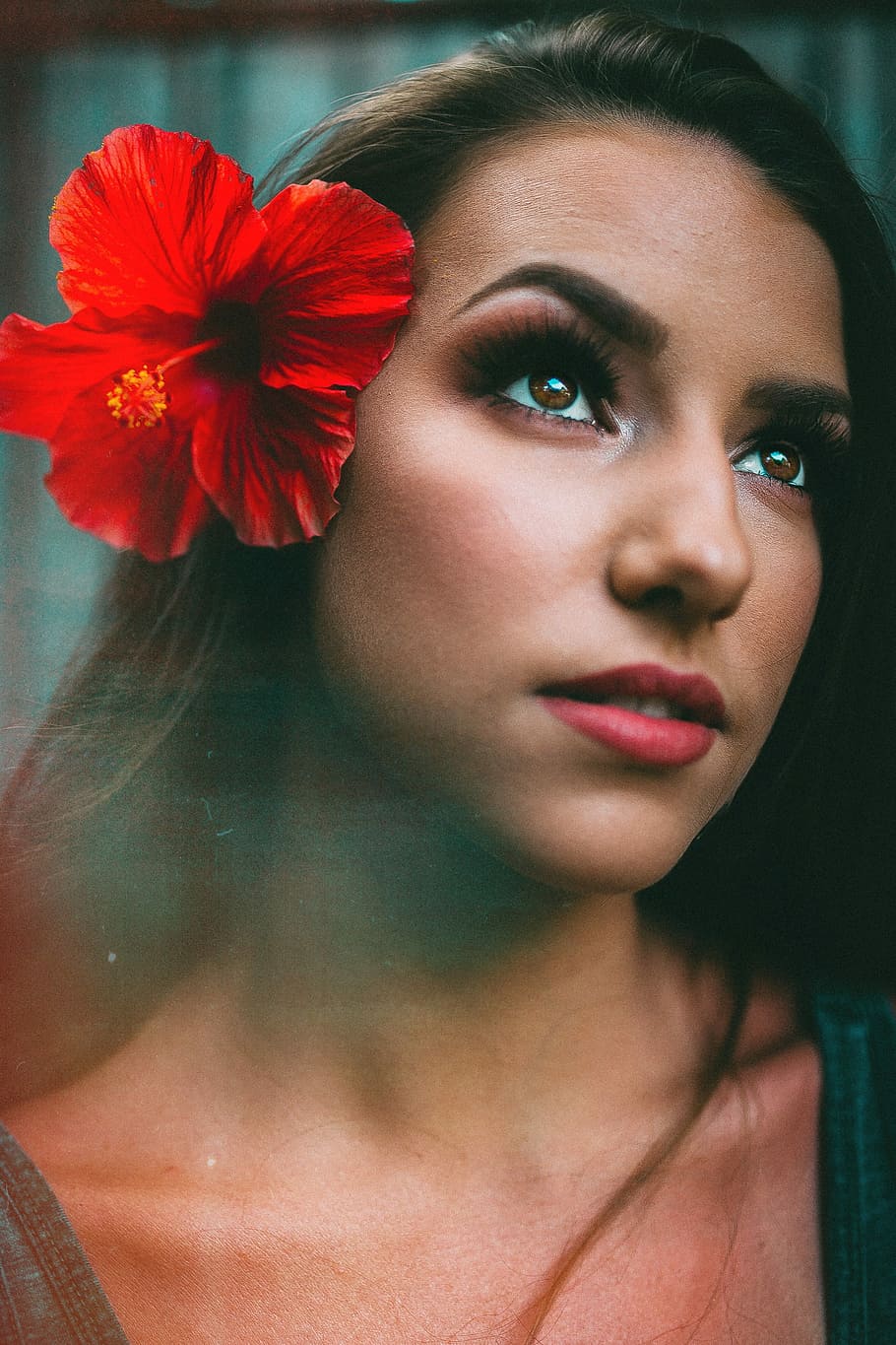 HD Wallpaper Woman Wearing Red Hibiscus Flower In Her Ear Woman With 