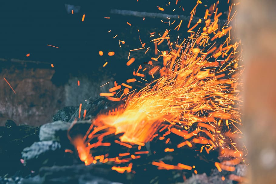 charcoal burning, lighted charcole during night time, fire, flame HD wallpaper