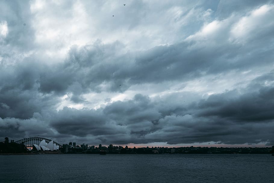 body of water under cloudy sky, photo of Sydney Opera House, rain HD wallpaper