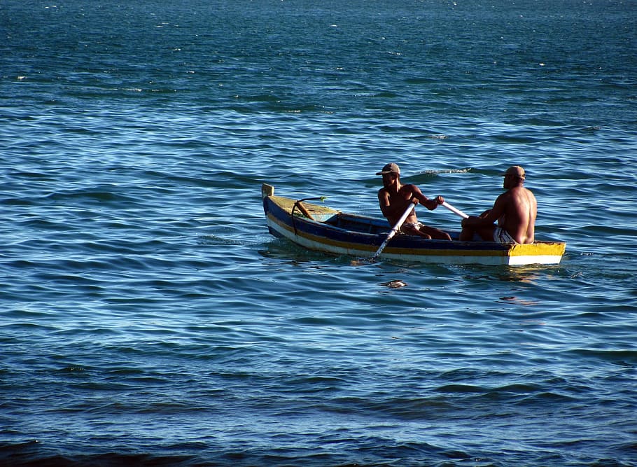 boat, fishermen, mar, remo, fishing, work, fishery, people, HD wallpaper