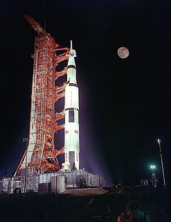 wide angle photo of white rocket, apollo 17, launch pad, pre-launch HD wallpaper
