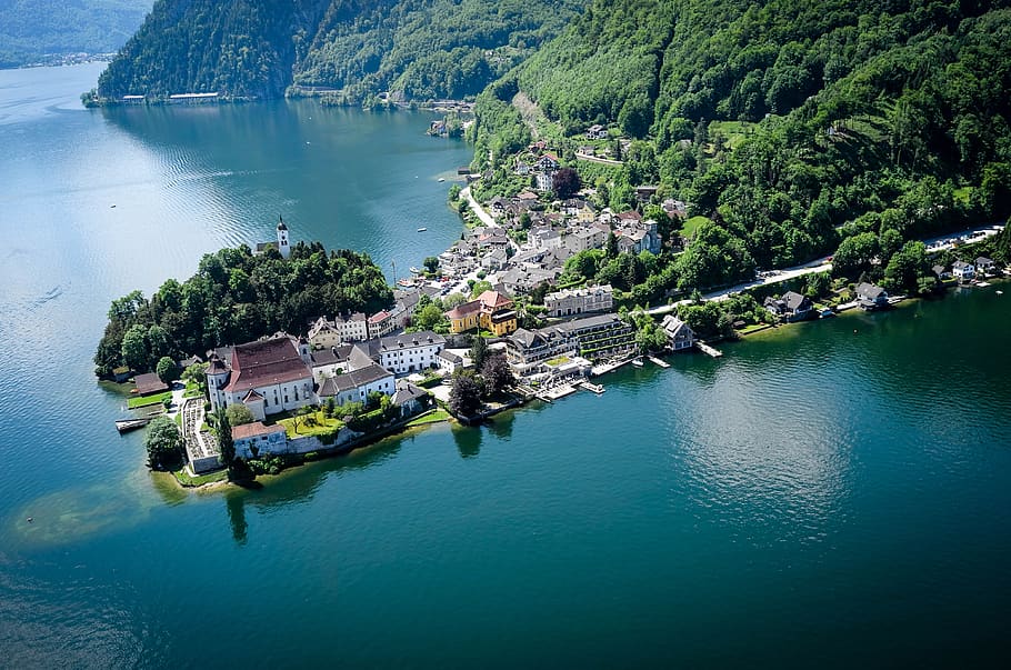 traunsee, salzkammergut, upper austria, gmunden, lake, mountains, HD wallpaper