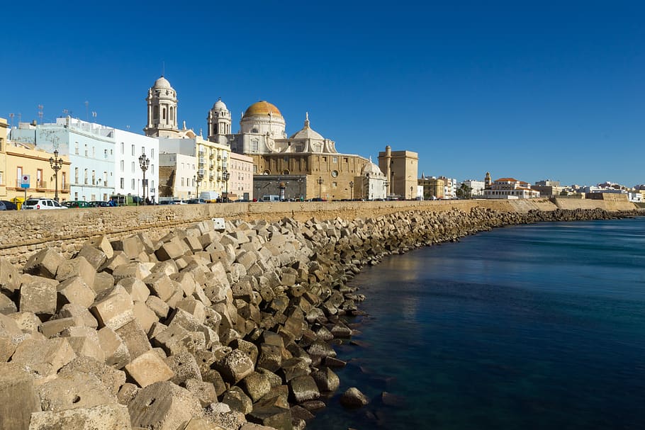 Cadiz City Embankment Stone Town Quay With Lanterns Along The Atlantic  Ocean Cadiz Spain Andalusia Photo Background And Picture For Free Download  - Pngtree
