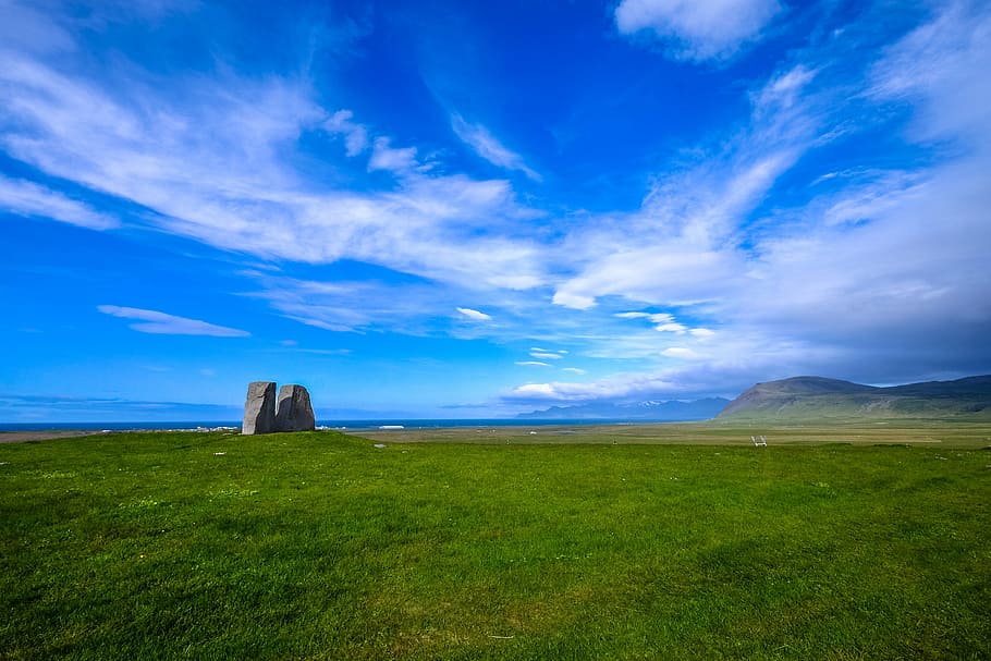 clouds, countryside, daylight, field, grass, grassland, hayfield, HD wallpaper