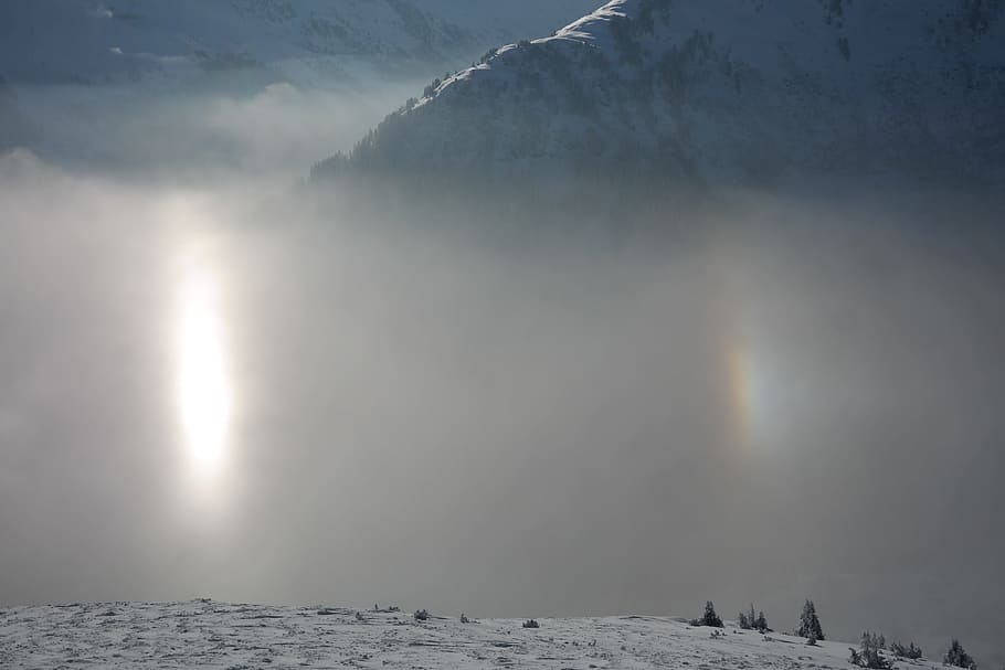 sun, reflection, fog, suns, double sun, winter, snow, cold HD wallpaper