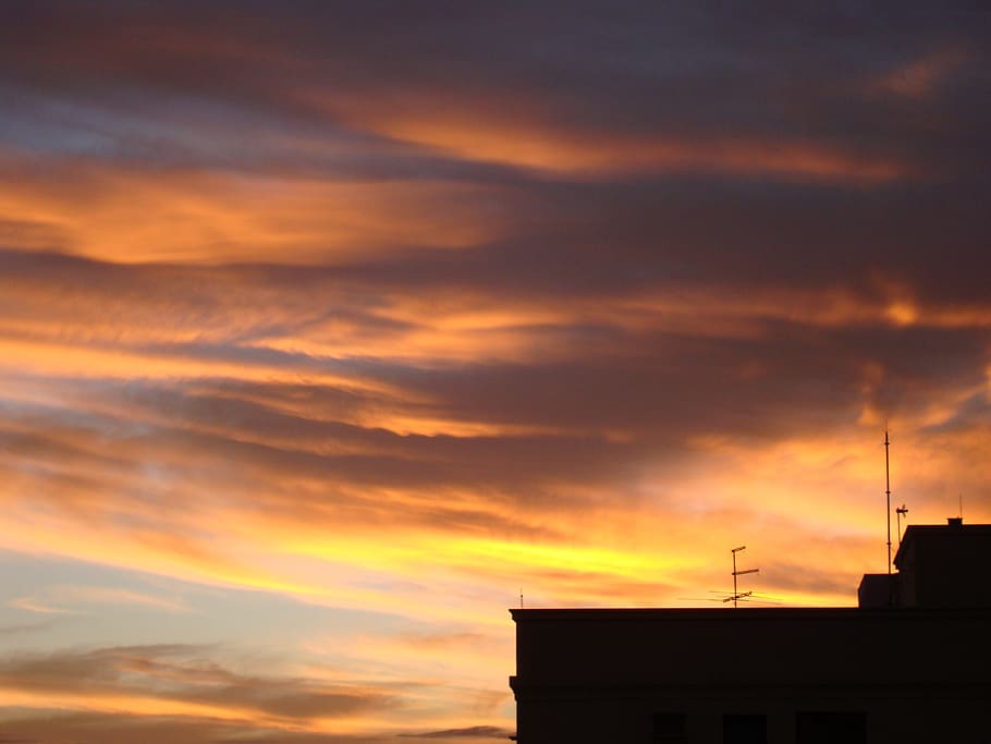 Clouds, Eventide, Gold, Sunset, urban, vision, silhouettes HD wallpaper