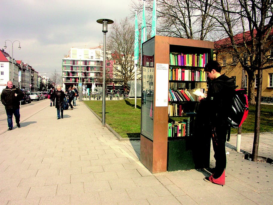 Bookcase, Munich, Schwabing, Walk, Books, building exterior HD wallpaper
