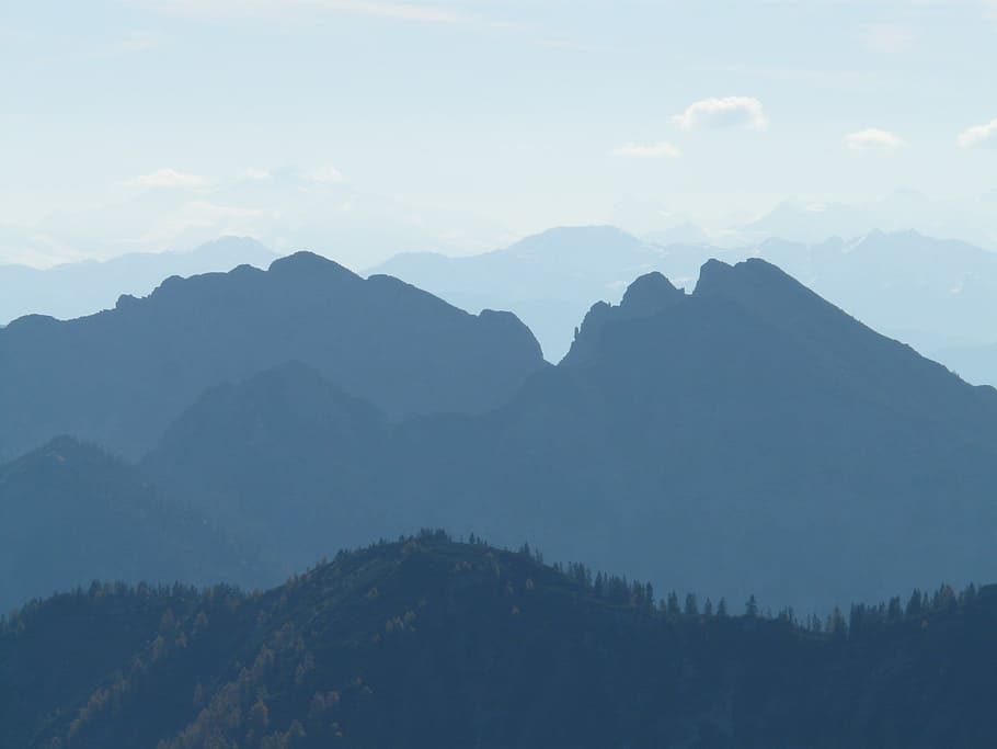 landscape photography of summit, Mountain, Back Light, Haze HD wallpaper