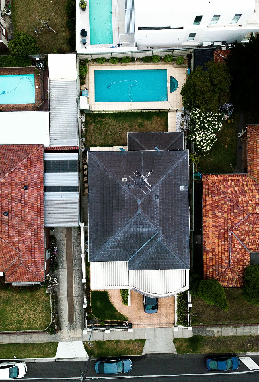 bird's-eye-view photo of buildings, birds eye view of houses HD wallpaper