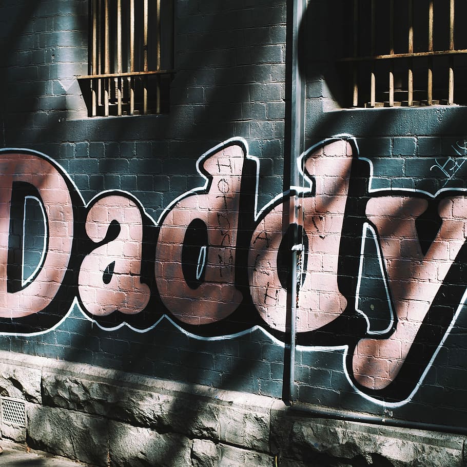 Daddy, Daddy printed graffiti, grafitti, paint, wall, window